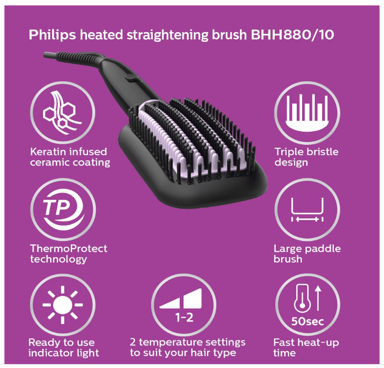 Philips hair straightening brush review and specifications